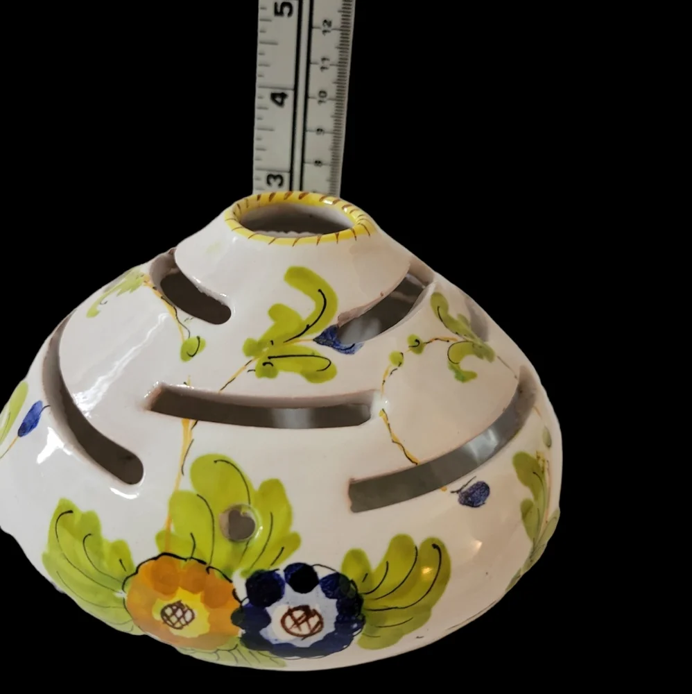 Italian Pottery Vase Flower Frog Hand Painted